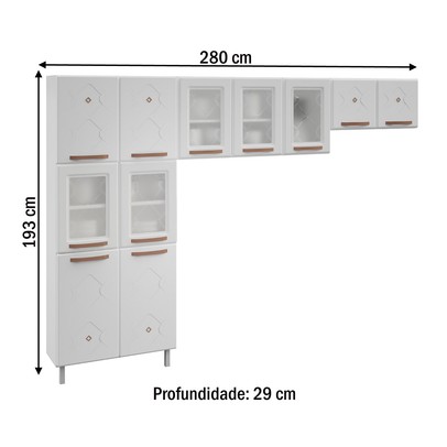 Cozinha de Aço Compacta Mirage New 11 Portas 6 Prateleiras com Vidro Branco - Telasul