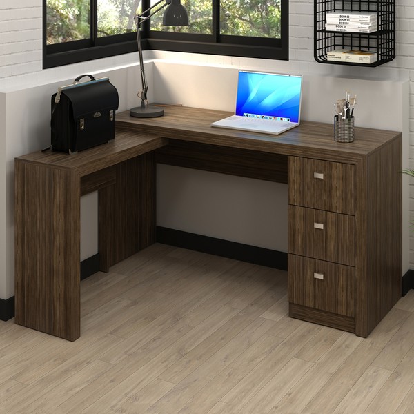 Mesa para Escritório 3 Gavetas Nogal Me4101 - Tecno Mobili