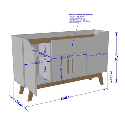 Balcão Buffet Future 4 Portas 1 Gaveta Branco/Cinamomo - Móveis Bechara