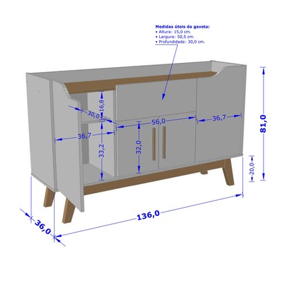 Balcão Buffet Future 4 Portas 1 Gaveta Off White/Cinamomo - Móveis Bechara