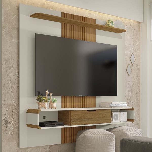 Painel para TV Até 65 Polegadas Lisboa 1 Porta Off White/Cinamomo - Móveis Bechara