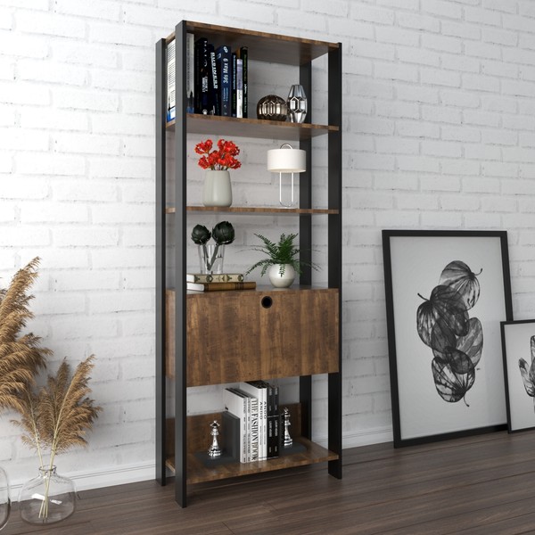 Estante para Livros Match 1 Porta Basculante 3 Prateleiras Pinho/Preto - Pnr Móveis