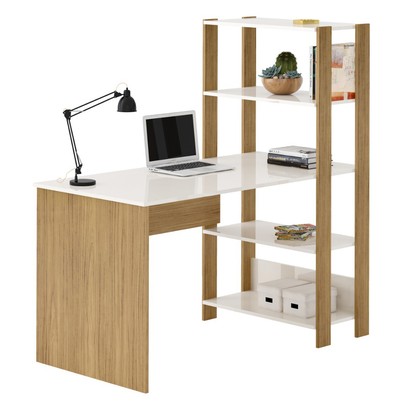 Mesa Escrivaninha Match 3 Prateleiras Off White/Carvalho - Artely