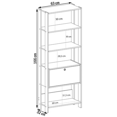 Estante para Livros Match 1 Porta 3 Prateleiras Off White/Carvalho - Artely