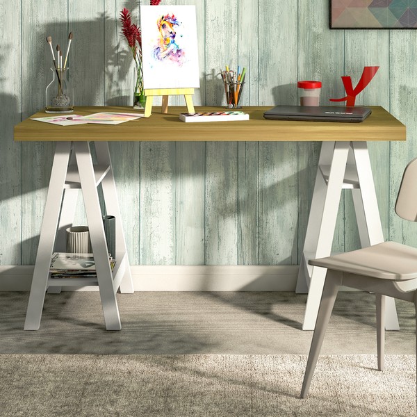 Mesa Escrivaninha Art Ii 4 Prateleiras Olmo/Branco - Artany