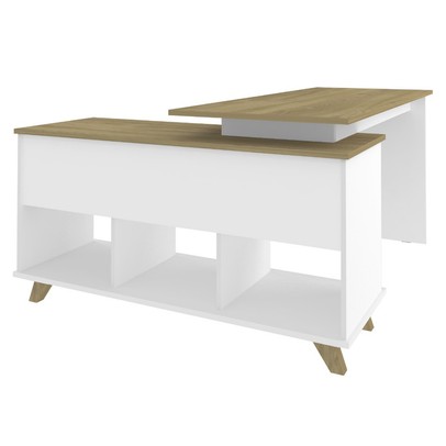 Mesa Escrivaninha Gold 2 Gavetas 2 Prateleiras Branco/Olmo - Artany