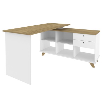Mesa Escrivaninha Gold 2 Gavetas 2 Prateleiras Branco/Olmo - Artany