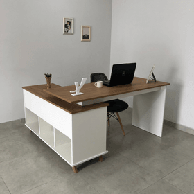 Mesa Escrivaninha Gold 2 Gavetas 2 Prateleiras Branco/Olmo - Artany