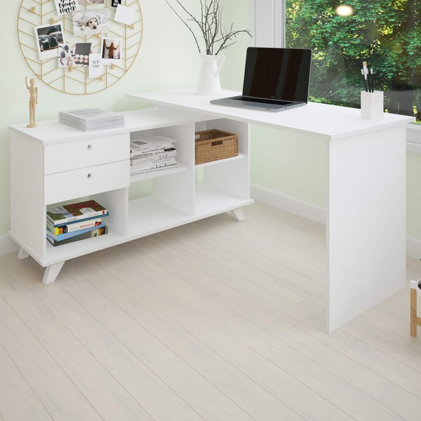 Mesa Escrivaninha Gold 2 Gavetas 2 Prateleiras Branco - Artany