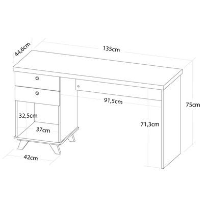 Mesa Escrivaninha Sky 2 Gavetas 1 Nicho Olmo/Branco - Artany