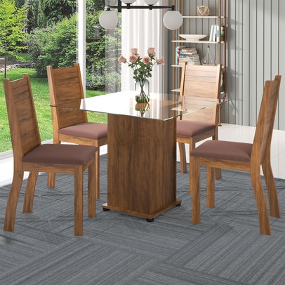 Mesa de Jantar 4 Lugares Nathy Seda/Fume - Viero Móveis