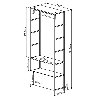 Closet Steel Quadra 2 Gavetas 1 Prateleira Vermont/Preto - Artesano