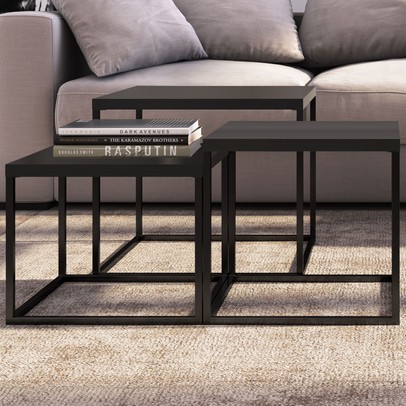 Mesa de Centro Cube Conjunto 3 Peças Preto - Artesano