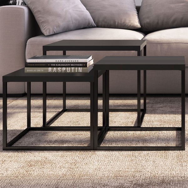 Mesa de Centro Cube Conjunto 3 Peças Preto - Artesano