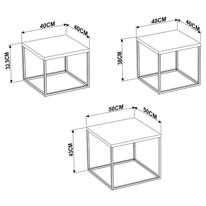 Mesa de Centro Cube Conjunto 3 Peças Preto - Artesano