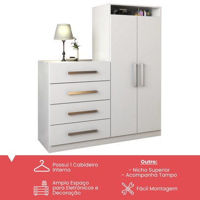 Cômoda 2 Portas 4 Gavetas New Branco - Panorama Móveis