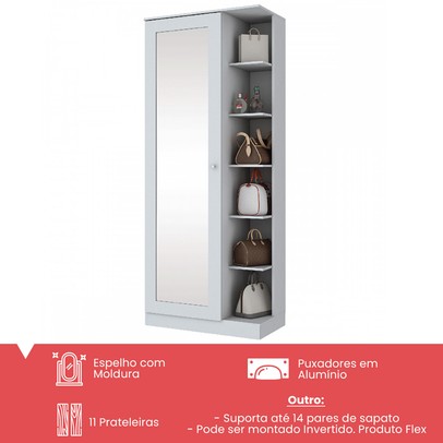 Sapateira Magia 1 Porta com Espelho Branco Flex - Panorama Móveis