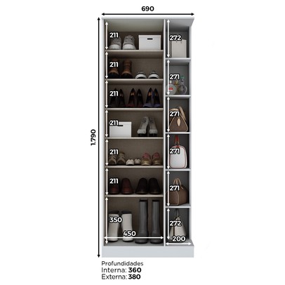 Sapateira Magia 1 Porta com Espelho Branco Flex - Panorama Móveis