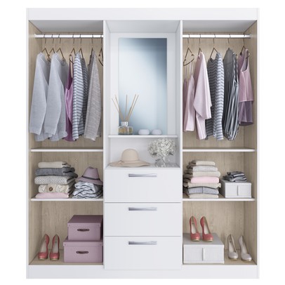 Guarda-Roupa Solteiro Panamá 4 Portas 3 Gavetas Branco - Doripel