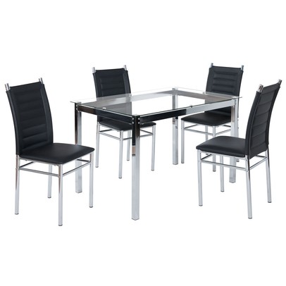 Mesa de Jantar 4 Lugares Tokio com Vidro Cromado/Preto - Art Panta