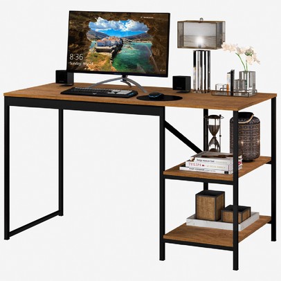 Mesa Escrivaninha Slim 2 Prateleiras Rústico Preto/Canela Rústico - Art Panta