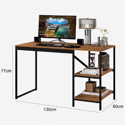 Mesa Escrivaninha Slim 2 Prateleiras Rústico Preto/Canela Rústico - Art Panta