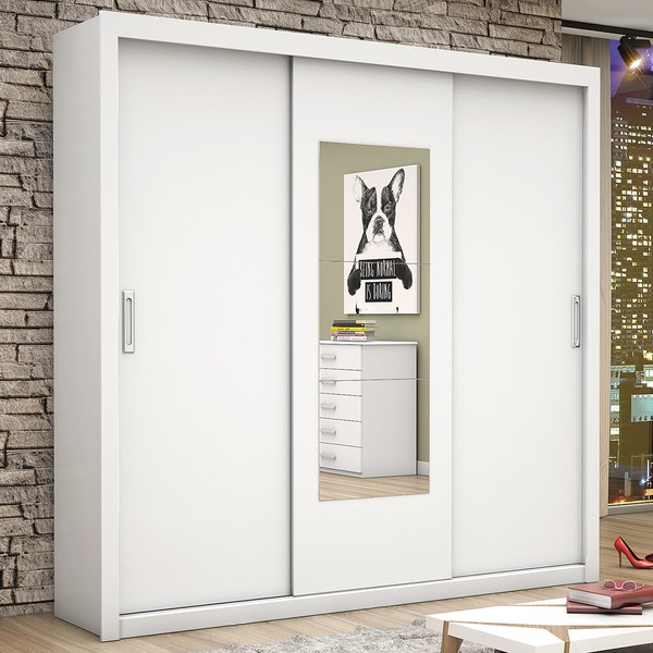 Guarda-Roupa Casal Bahia 3 Portas 4 Gavetas com Espelho Branco – Carioca Móveis
