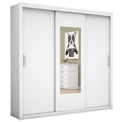 Guarda-Roupa Casal Bahia 3 Portas 4 Gavetas com Espelho Branco – Carioca Móveis