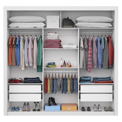 Guarda-Roupa Casal Bahia 3 Portas 4 Gavetas com Espelho Branco – Carioca Móveis