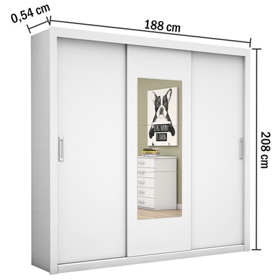Guarda-Roupa Casal Bahia 3 Portas 4 Gavetas com Espelho Branco – Carioca Móveis