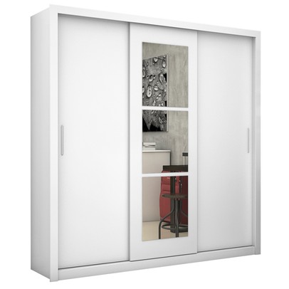 Guarda-Roupa Casal Clarice 3 Portas 4 Gavetas com Espelho Branco – Carioca Móveis