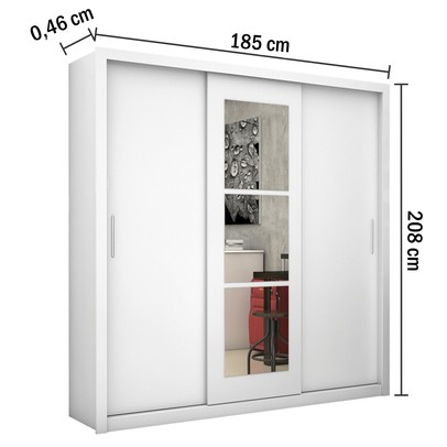 Guarda-Roupa Casal Clarice 3 Portas 4 Gavetas com Espelho Branco – Carioca Móveis