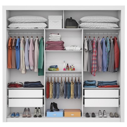 Guarda-Roupa Casal Clarice 3 Portas 4 Gavetas com Espelho Branco – Carioca Móveis