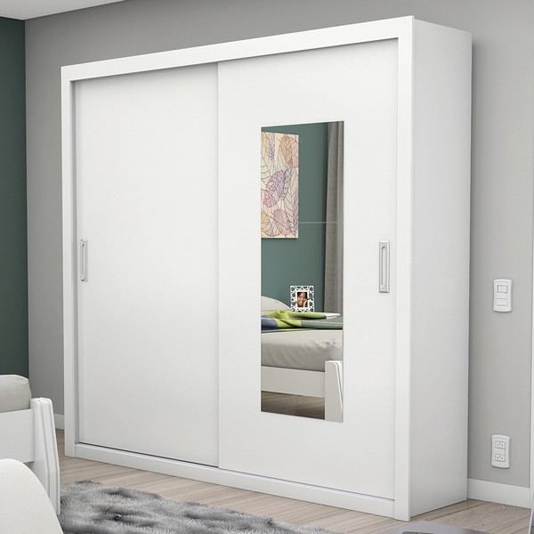 Guarda-Roupa Casal Salvador 2 Portas 4 Gavetas com Espelho Branco – Carioca Móveis