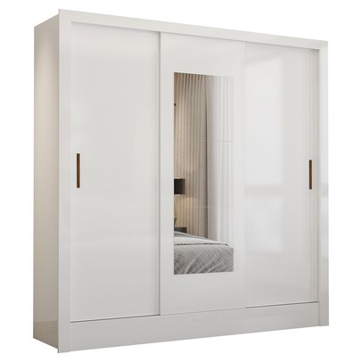 Guarda-Roupa Casal Santiago 3 Portas 3 Gavetas com Espelho Branco – Carioca Móveis