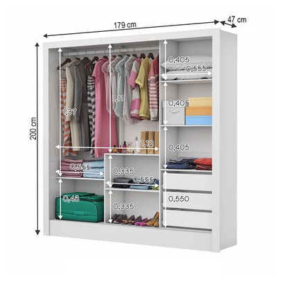 Guarda-Roupa Casal Santiago 3 Portas 3 Gavetas com Espelho Branco – Carioca Móveis