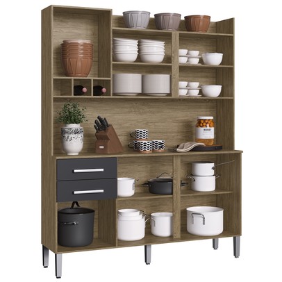 Cozinha Compacta 6 Portas 2 Gavetas Ac6200 Wood/Preto - Decibal Móveis