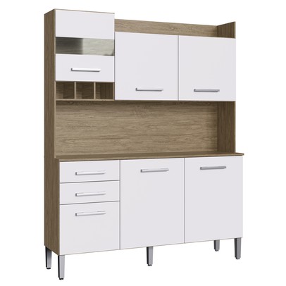 Cozinha Compacta 6 Portas 2 Gavetas Ac6200 Wood/Branco - Decibal Móveis