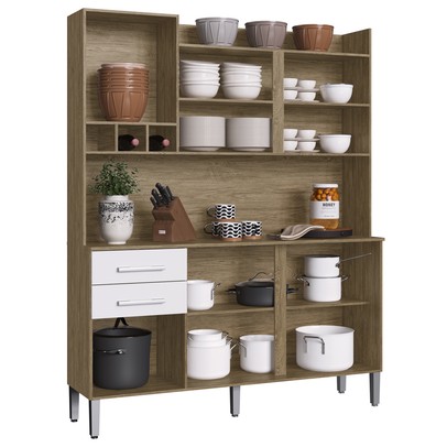 Cozinha Compacta 6 Portas 2 Gavetas Ac6200 Wood/Branco - Decibal Móveis