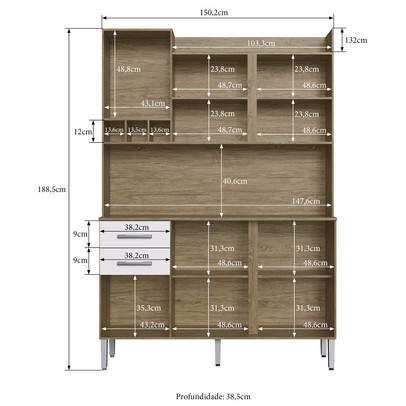 Cozinha Compacta 6 Portas 2 Gavetas Ac6200 Wood/Branco - Decibal Móveis