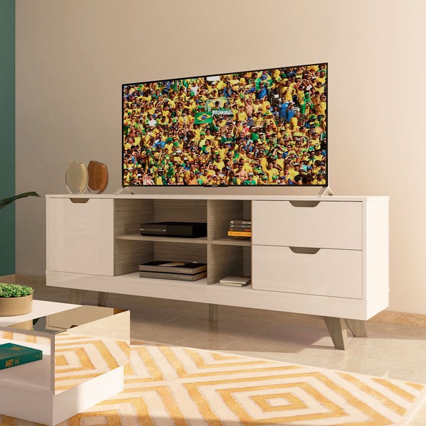 Rack para TV Até 60 Polegadas Michigan 1 Porta 2 Gavetas Off White/Carvalho - Artely