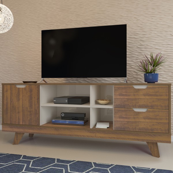 Rack para TV Até 60 Polegadas Michigan 1 Porta 2 Gavetas Pinho/Off White - Artely
