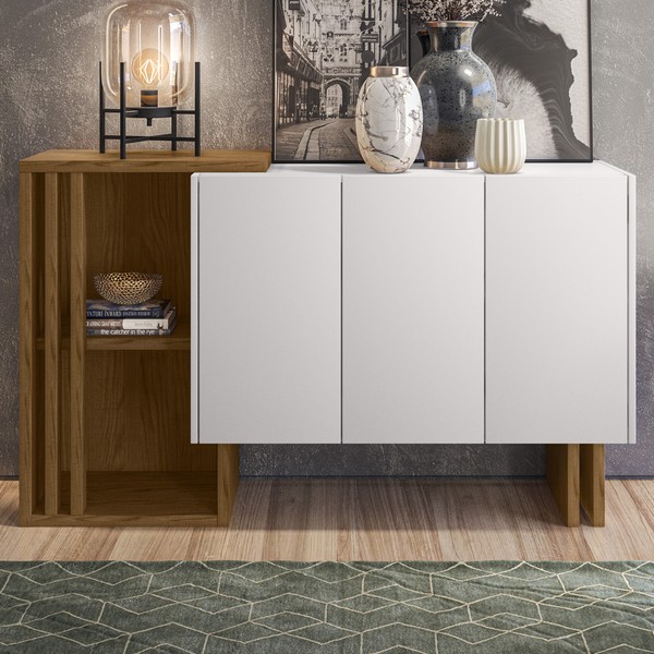 Balcão Buffet Berlim 3 Portas 100% Mdf Ypê/Off White - New Ceval