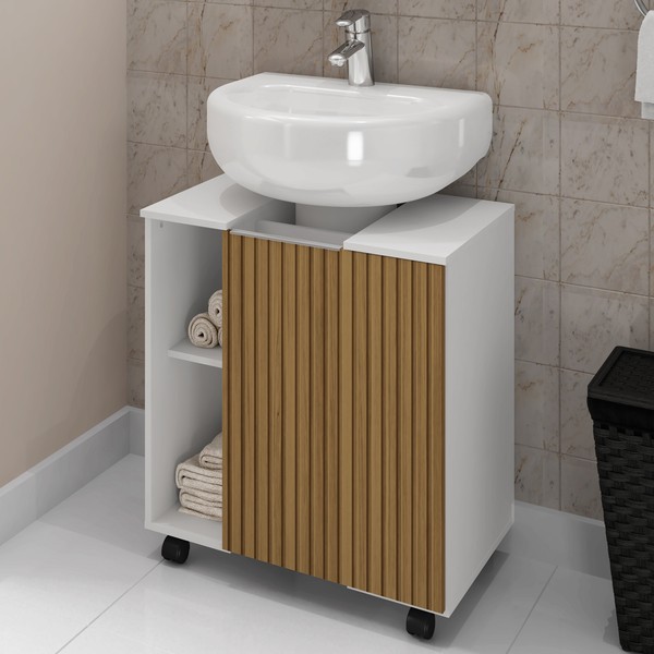 Armário de Banheiro Pequin 1 Porta 5 Prateleiras Branco - Bechara