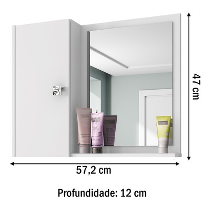 Armário de Banheiro Gênova 1 Porta 2 Prateleiras com Espelho Branco 2075176 - Móveis Bechara