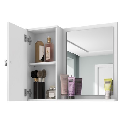 Armário de Banheiro Gênova 1 Porta 2 Prateleiras com Espelho Branco 2075176 - Móveis Bechara