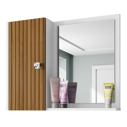 Armário de Banheiro Gênova 1 Porta 2 Prateleiras com Espelho Branco - Bechara