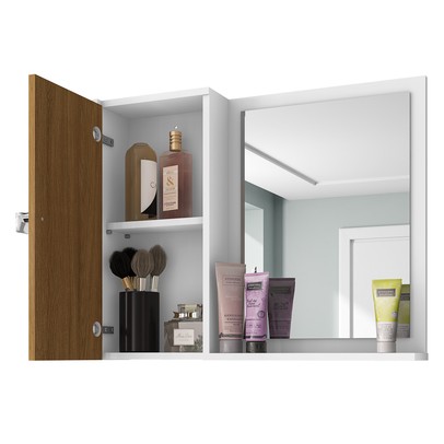 Armário de Banheiro Gênova 1 Porta 2 Prateleiras com Espelho Branco - Bechara