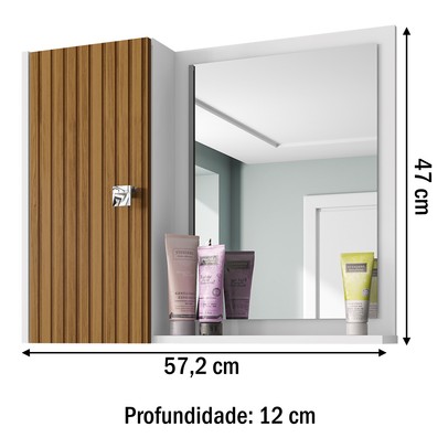 Armário de Banheiro Gênova 1 Porta 2 Prateleiras com Espelho Branco - Bechara