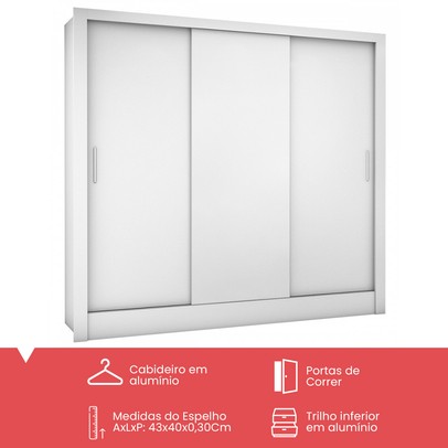 Guarda-Roupa Casal Santiago 3 Portas 3 Gavetas Branco - Pnr Móveis